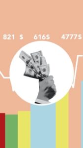 Illustration of businessman with money above graph US Economy