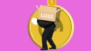 Illustration of man carrying a box of financial loss on back Art Investing