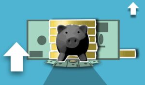 Graphic of a piggy bank in front of a stack of coins Payroll