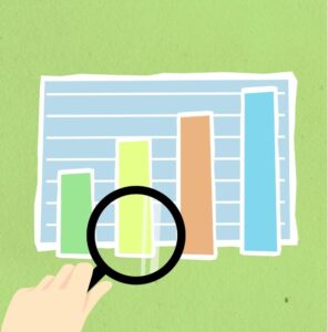 Digital image of a hand holding a magnifying glass inspecting a bar graph Future of MCA