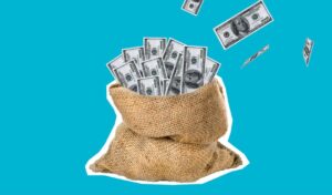 Digital rendering of a sack full of dollars for ‘The USA's Economic Edge Over Europe: The Data’ US Economy