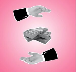 Digital rendering of b&w hands on a pin background with dollar bills stacked centrally, for ‘Why Diversify with MCAs? Insights and Considerations for Investors’