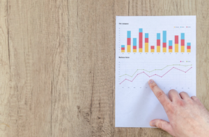 White finger pointing to line and bar graphs on paper Challenges Looming for the US Economy