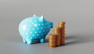 Blue piggy bank next to several stacks of golden coins for ‘Diversification Beyond the Mainstream- Alternative Investments for Accredited Investors’