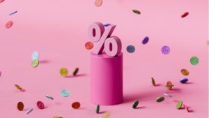 Digital rendering of a pink percentage symbol on a pink column for ‘Finding Your Perfect Fit: Choosing the Right Alternative Investment Platform’
