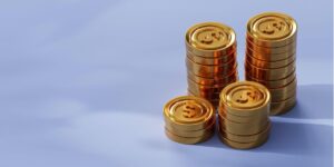 Digital rendering of golden dollar coins for ‘Investment Landscape in 2024: Key Trends and Predictions’