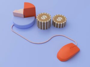 A digitized image showing a computer mouse hooked up to a graph with growing piles of money next to it, for “A Sneak Peek at Our Two New Small Business Finance Notes”